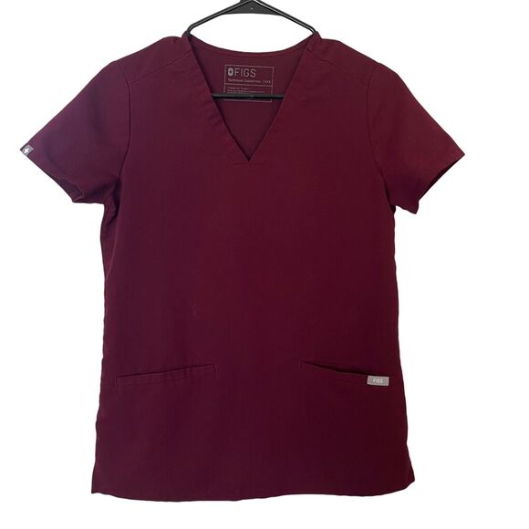 Figs Casma 3 Pocket Scrub Top Women XXS Burgundy Tech Collection Medical Nursing - Picture 1 of 9